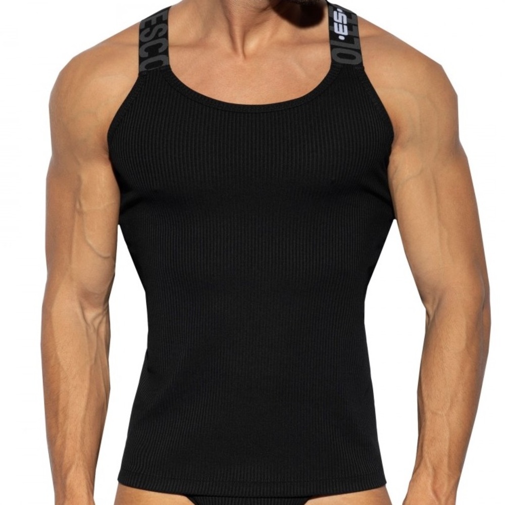 ES Collection Men's Black Strap Tank Top Sleeveless Gym Muscle Size Small